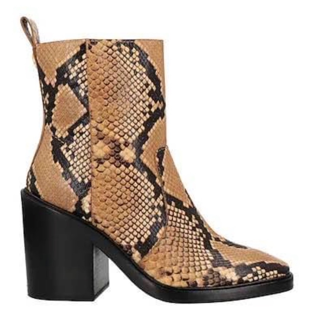 Tory Burch Tan and Black Snakeskin Ankle Boots